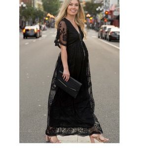 Blush maternity non maternity lace overlay maxi